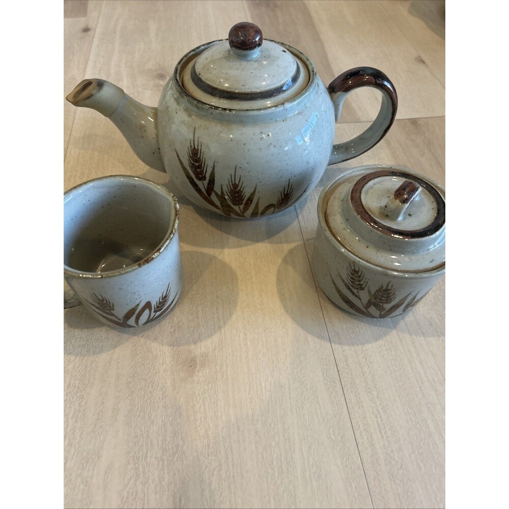 Otagiri Original Japanese Stoneware Tea Pot, Creamer Cup And Sugar Container